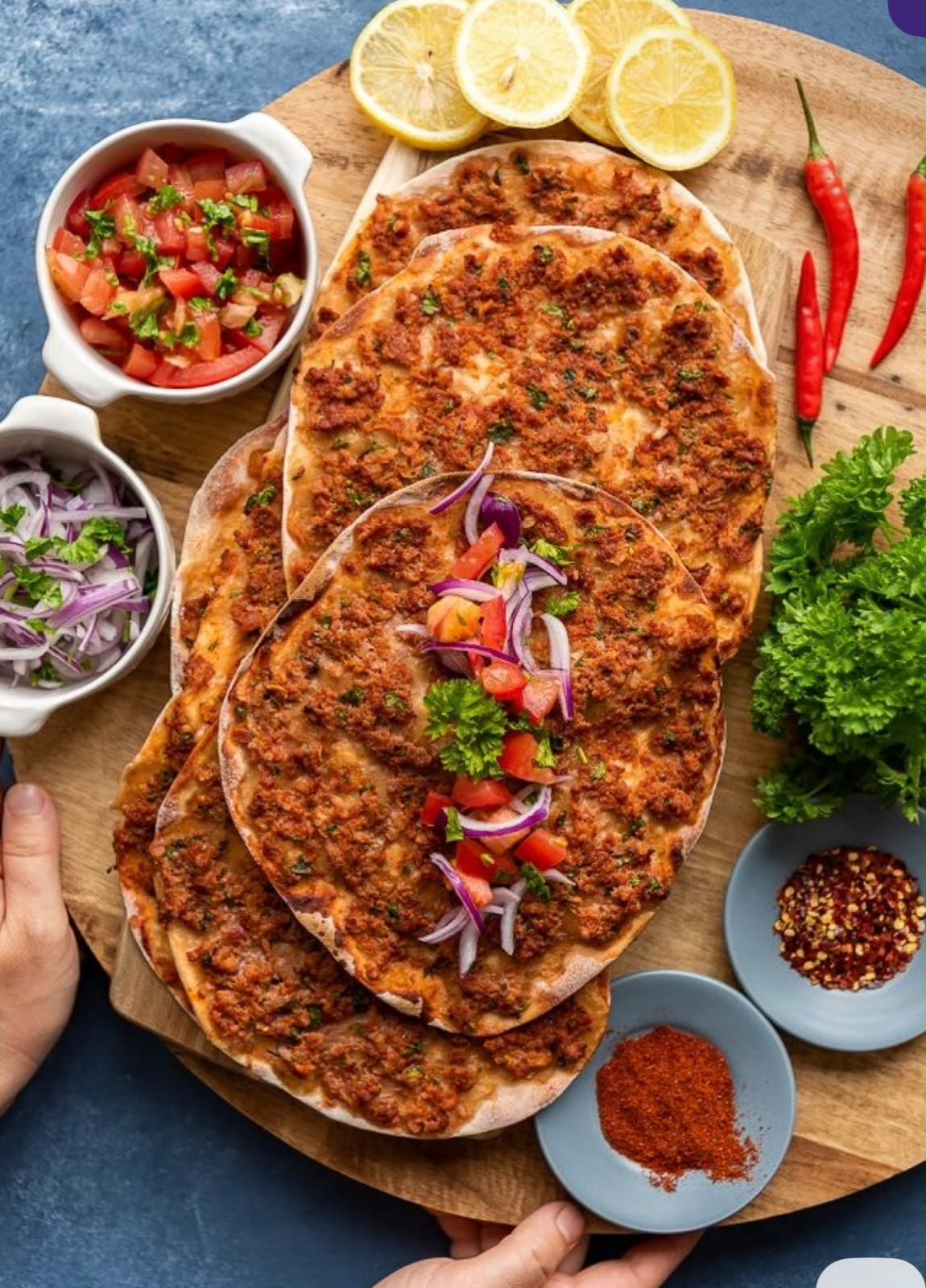 Lahm bi ajeen — Lebanese flatbread with spiced meat